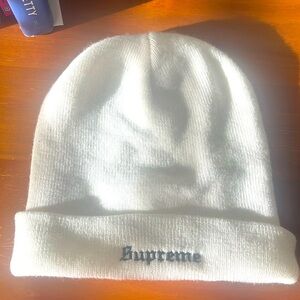 Supreme White Cuffed Beanie with Black Embroidered Logo